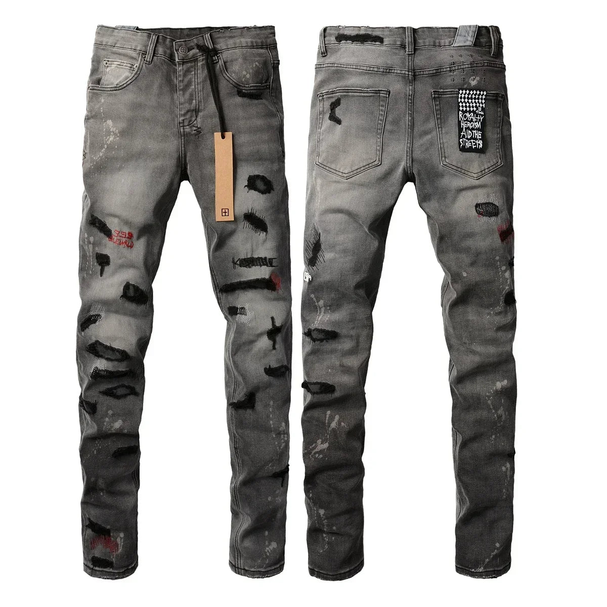 American High Street KSUBI Cross Jeans Men Trendy Trend High Quality Low Rise Stretch Skinny Pleated Ripped Jeans
