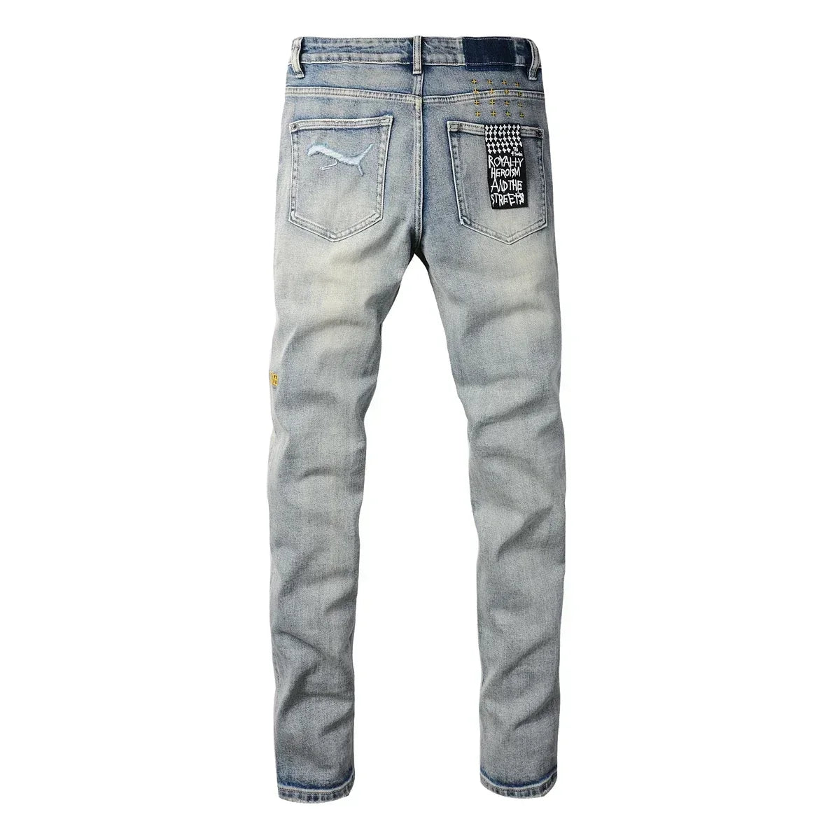 American High Street KSUBI Cross Jeans Men Trendy Trend High Quality Low Rise Stretch Skinny  Pleated Ripped Jeans