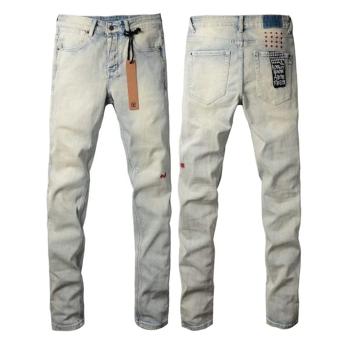 American High Street KSUBI Cross Jeans Men Trendy Trend High Quality Low Rise Stretch Skinny  Pleated Ripped Jeans