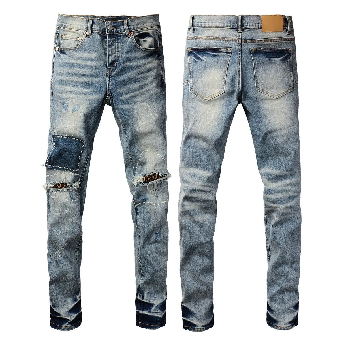 Men Jeans Fashion Americans High street Retro wash multiple styles graffiti print Low Rise Hole Patch Elastic Skinny Jeans pants