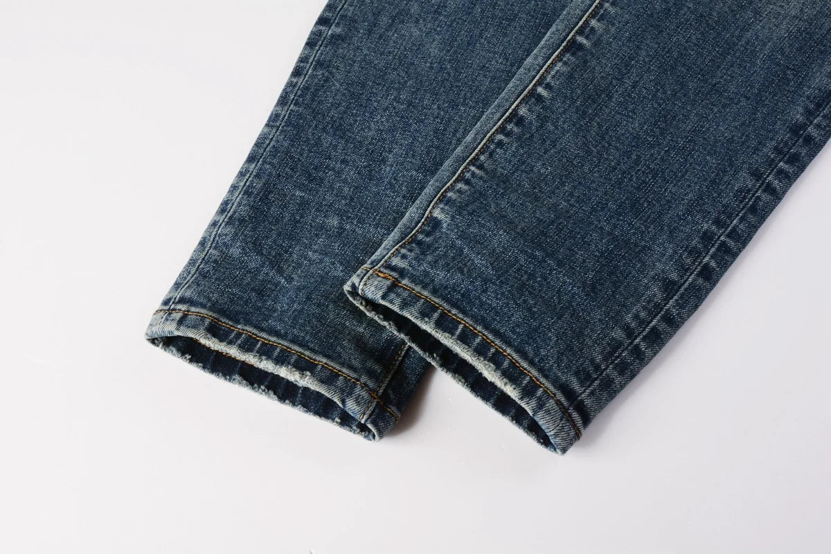 Men Jeans Fashion Americans High street Retro wash multiple styles graffiti print Low Rise Hole Patch Elastic Skinny Jeans pants