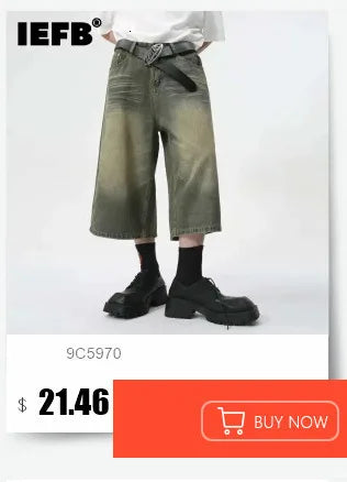 IEFB Summer Casual Men's Denim Shorts Loose Mid High Waist Fashion Knee Lenght Denim Pants Vintage Male New Chic Jeans 9A8588