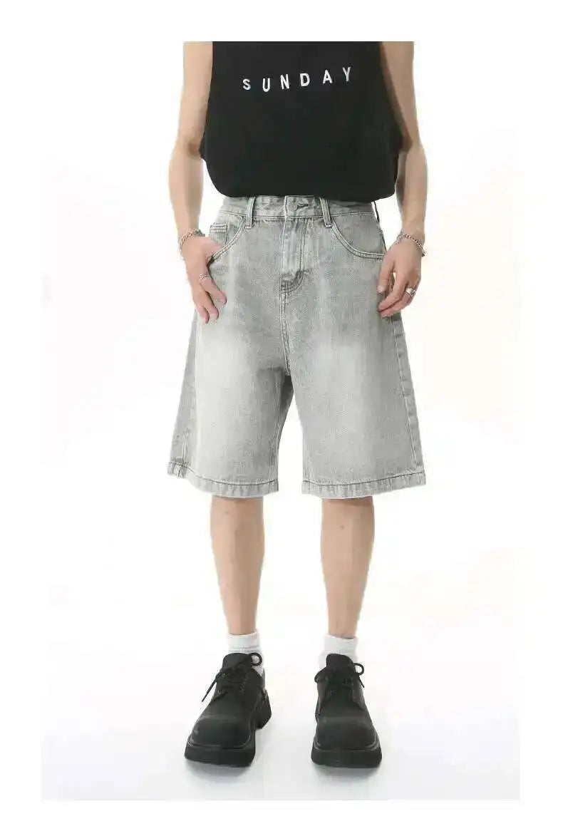 IEFB Summer Casual Men's Denim Shorts Loose Mid High Waist Fashion Knee Lenght Denim Pants Vintage Male New Chic Jeans 9A8588