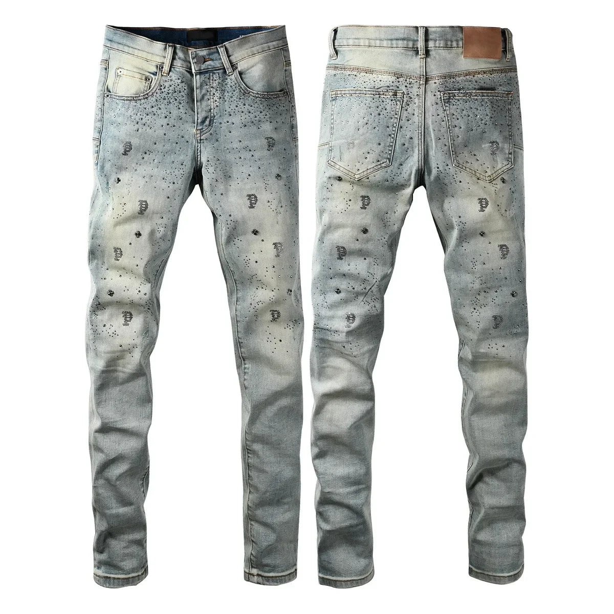Men Jeans Fashion Americans High street Retro wash multiple styles graffiti print Low Rise Hole Patch Elastic Skinny Jeans pants