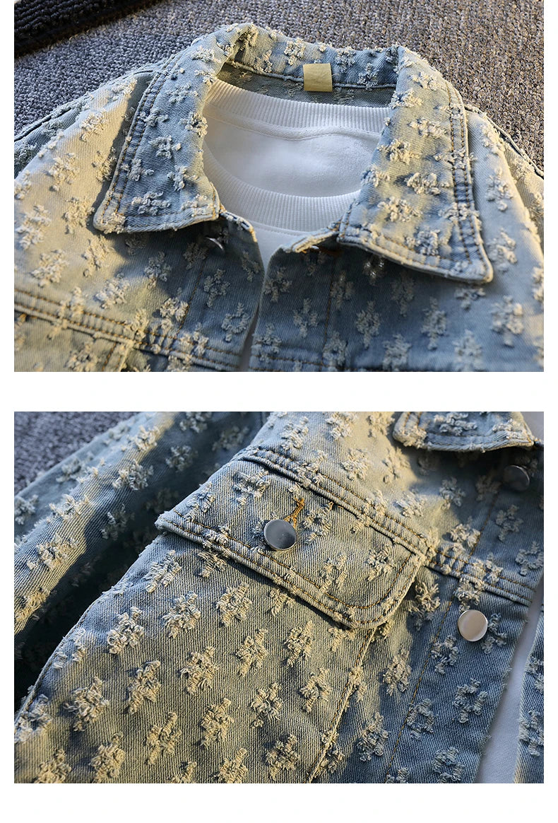 Jackets For Man Trendy Embroidered Denim Coat Man Coat Vintage Streetwear Spring Autumn Outerwear