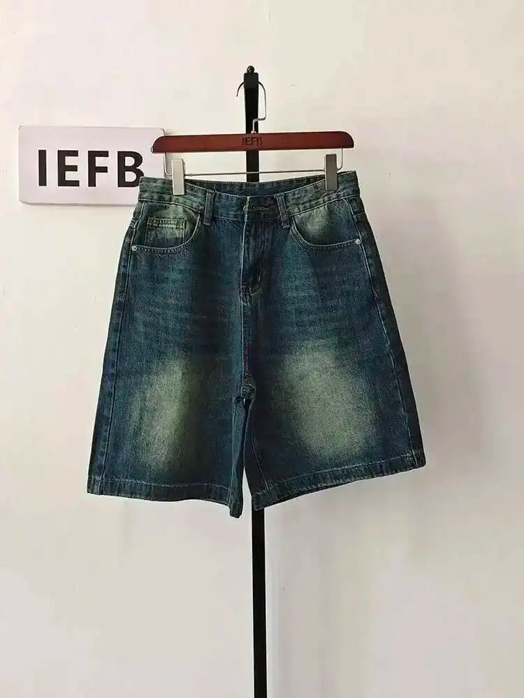 IEFB Summer Casual Men's Denim Shorts Loose Mid High Waist Fashion Knee Lenght Denim Pants Vintage Male New Chic Jeans 9A8588