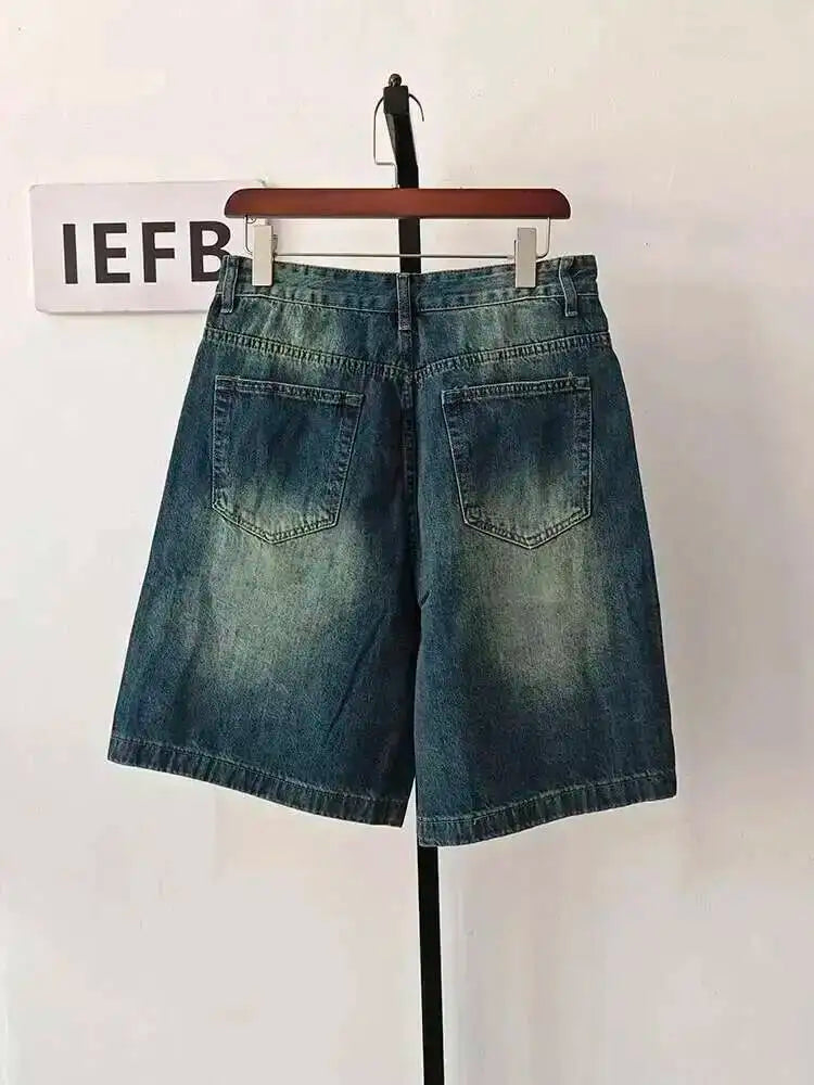 IEFB Summer Casual Men's Denim Shorts Loose Mid High Waist Fashion Knee Lenght Denim Pants Vintage Male New Chic Jeans 9A8588