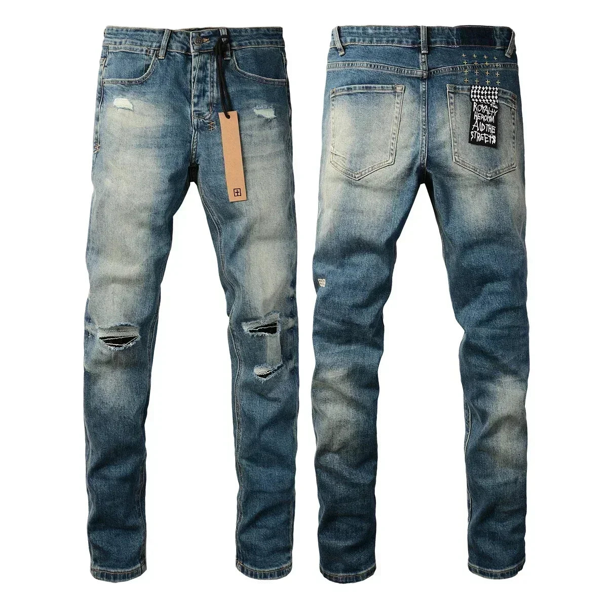American High Street KSUBI Cross Jeans Men Trendy Trend High Quality Low Rise Stretch Skinny  Pleated Ripped Jeans