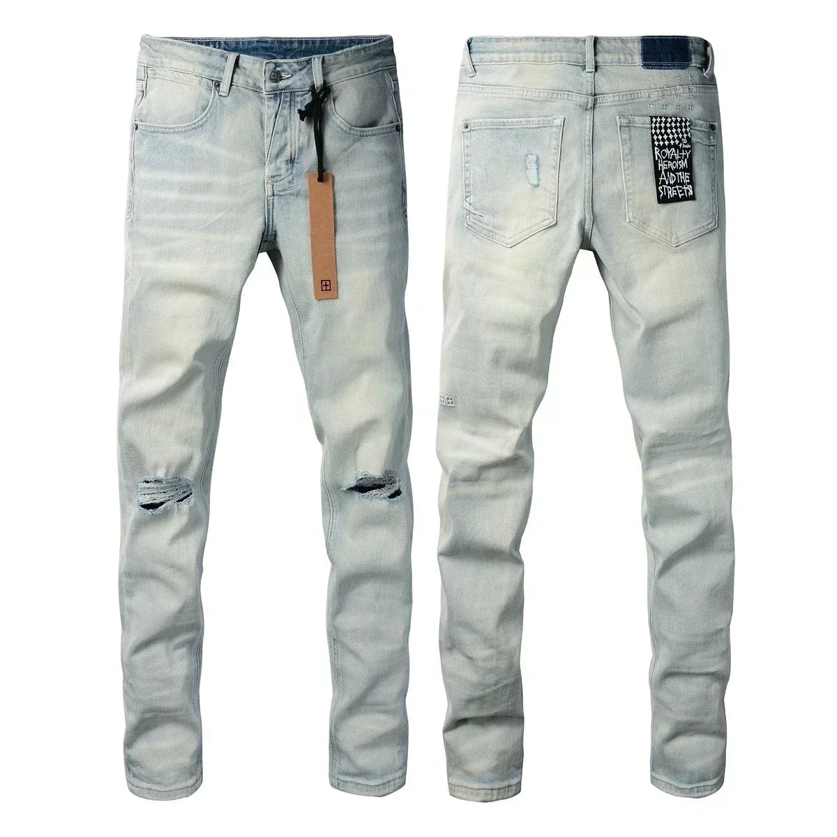 American High Street KSUBI Cross Jeans Men Trendy Trend High Quality Low Rise Stretch Skinny  Pleated Ripped Jeans