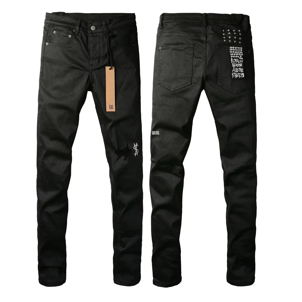 American High Street KSUBI Cross Jeans Men Trendy Trend High Quality Low Rise Stretch Skinny  Pleated Ripped Jeans