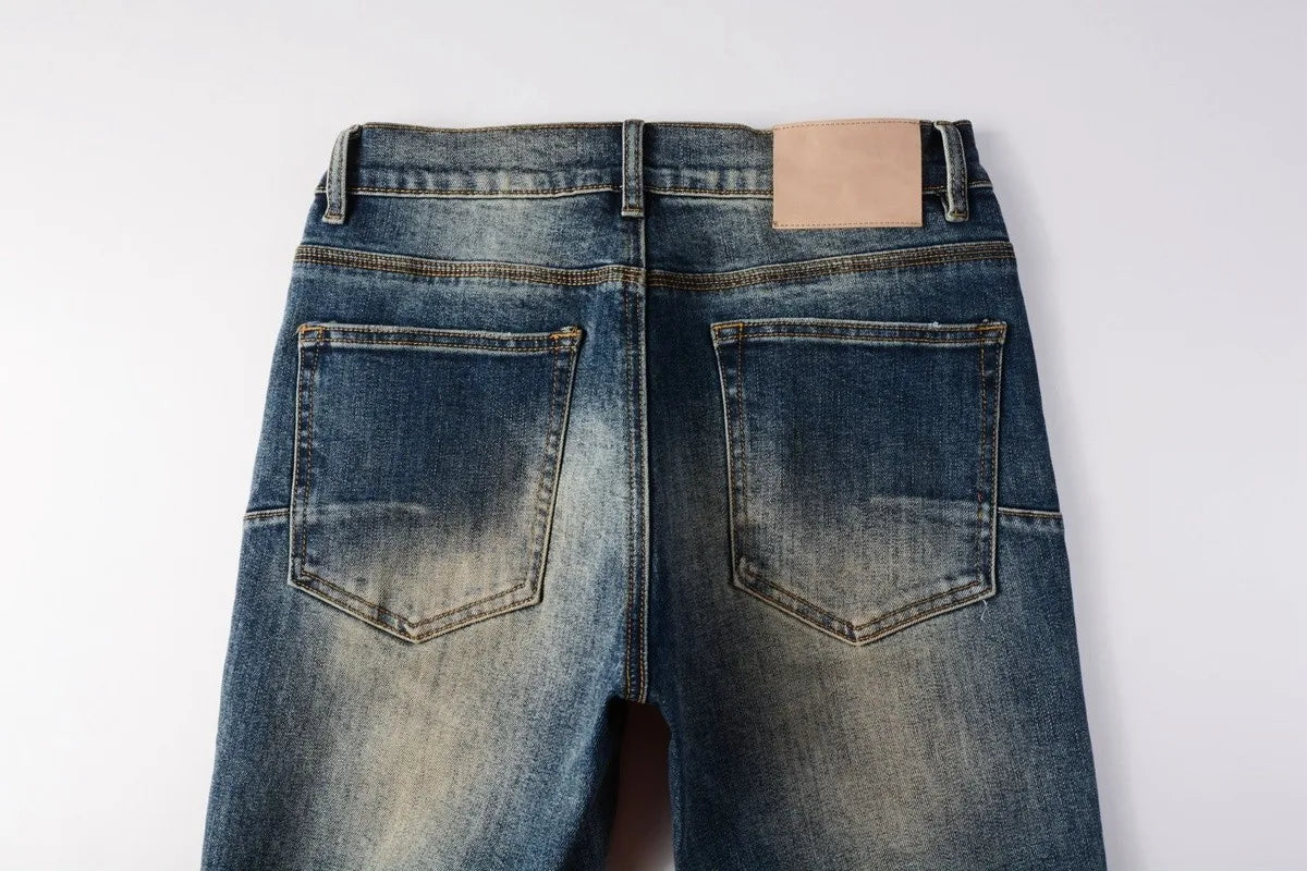 Men Jeans Fashion Americans High street Retro wash multiple styles graffiti print Low Rise Hole Patch Elastic Skinny Jeans pants
