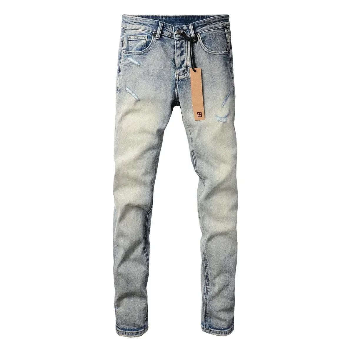 American High Street KSUBI Cross Jeans Men Trendy Trend High Quality Low Rise Stretch Skinny  Pleated Ripped Jeans