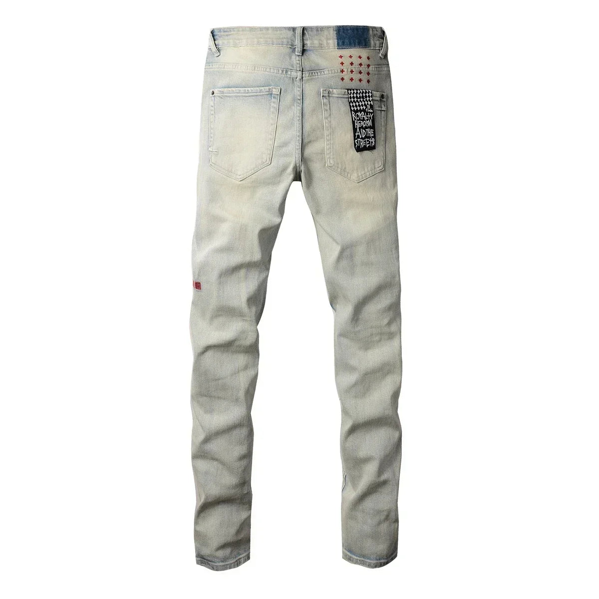 American High Street KSUBI Cross Jeans Men Trendy Trend High Quality Low Rise Stretch Skinny  Pleated Ripped Jeans