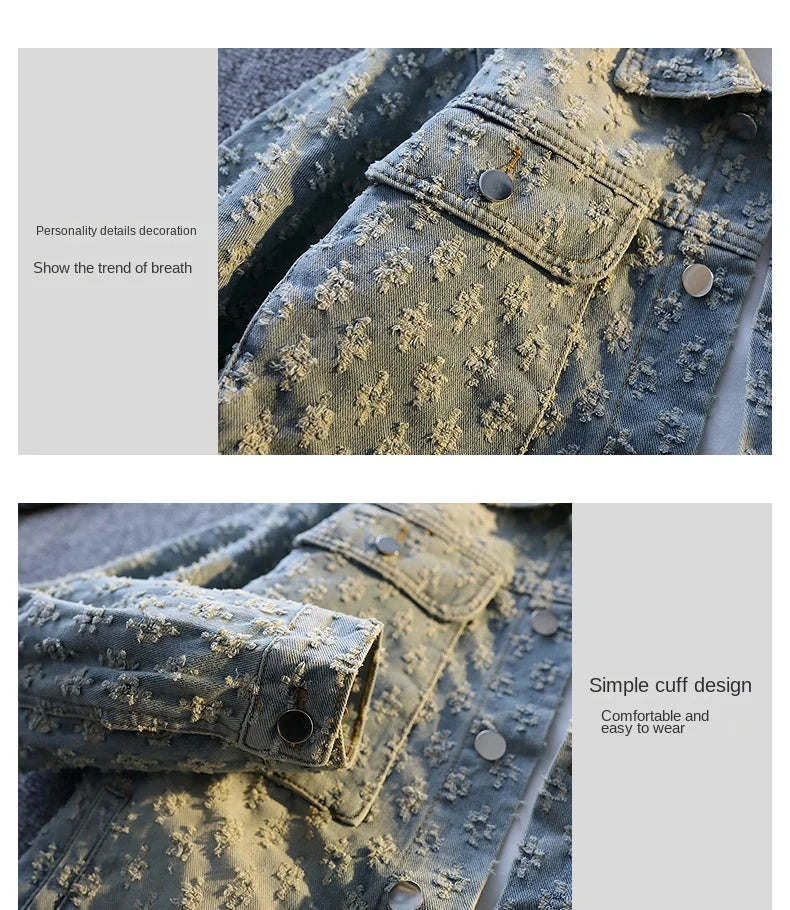 Jackets For Man Trendy Embroidered Denim Coat Man Coat Vintage Streetwear Spring Autumn Outerwear
