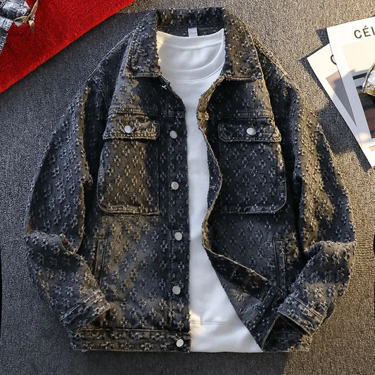 Jackets For Man Trendy Embroidered Denim Coat Man Coat Vintage Streetwear Spring Autumn Outerwear