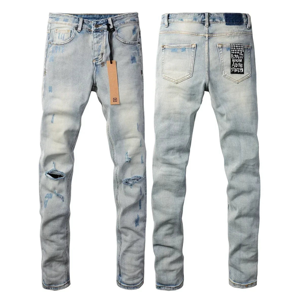 American High Street KSUBI Cross Jeans Men Trendy Trend High Quality Low Rise Stretch Skinny  Pleated Ripped Jeans
