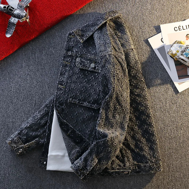 Jackets For Man Trendy Embroidered Denim Coat Man Coat Vintage Streetwear Spring Autumn Outerwear