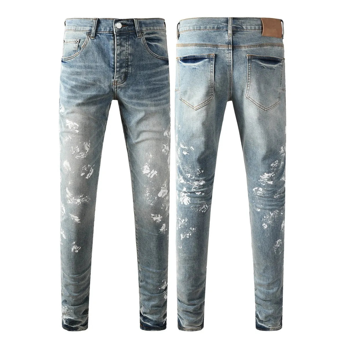 Men Jeans Fashion Americans High street Retro wash multiple styles graffiti print Low Rise Hole Patch Elastic Skinny Jeans pants