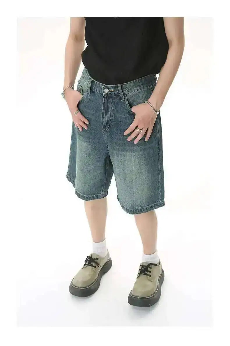 IEFB Summer Casual Men's Denim Shorts Loose Mid High Waist Fashion Knee Lenght Denim Pants Vintage Male New Chic Jeans 9A8588