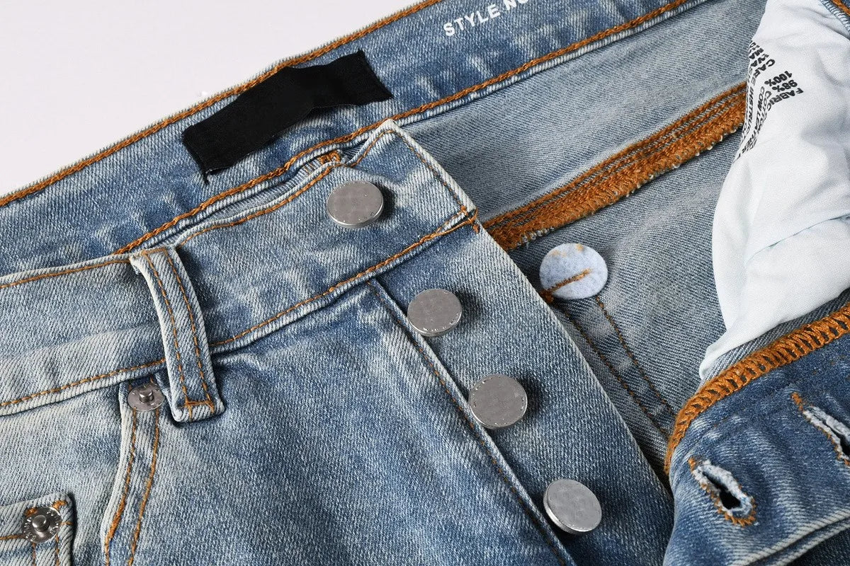 Men Jeans Fashion Americans High street Retro wash multiple styles graffiti print Low Rise Hole Patch Elastic Skinny Jeans pants
