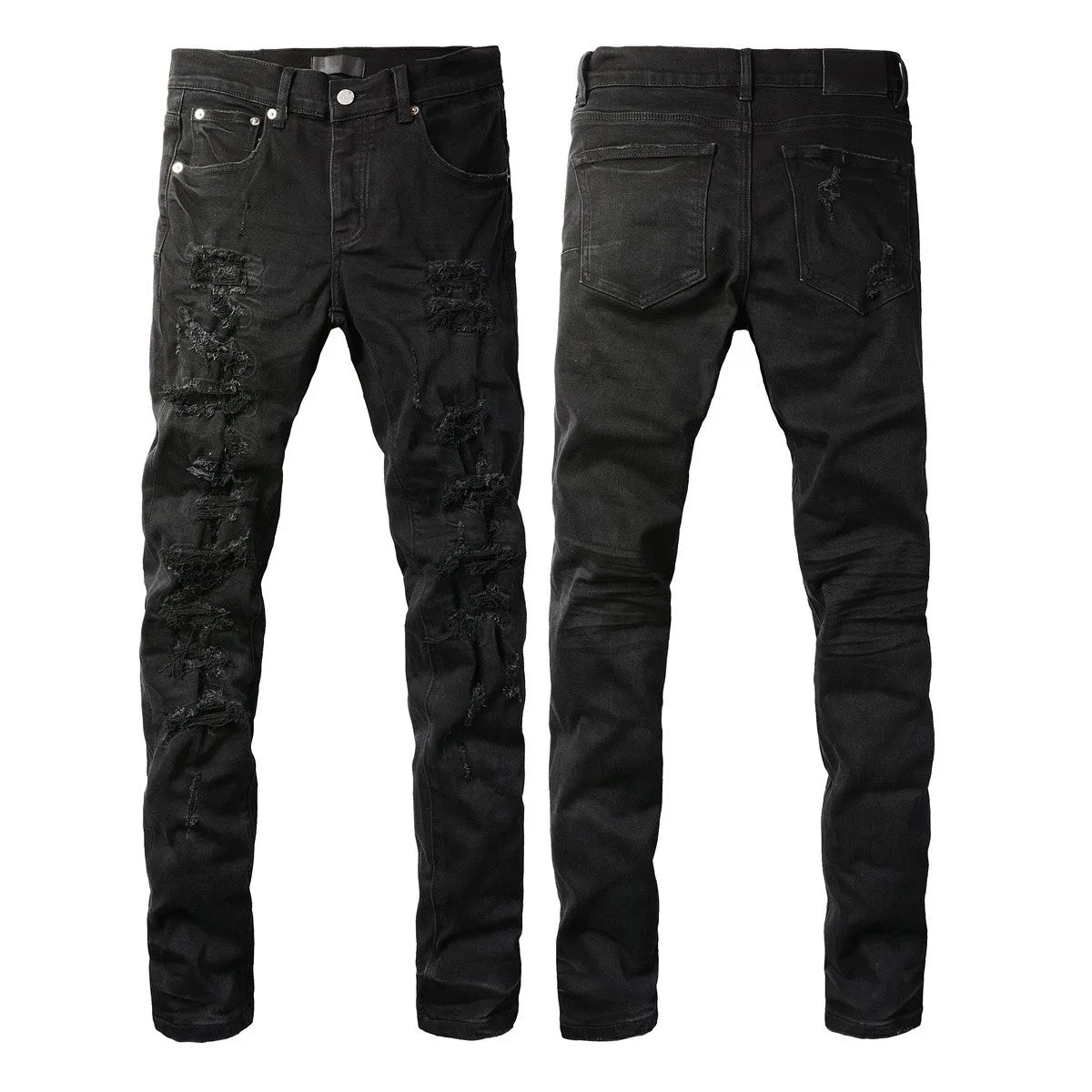 Men Jeans Fashion Americans High street Retro wash multiple styles graffiti print Low Rise Hole Patch Elastic Skinny Jeans pants