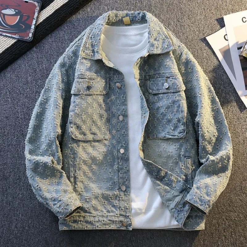Jackets For Man Trendy Embroidered Denim Coat Man Coat Vintage Streetwear Spring Autumn Outerwear