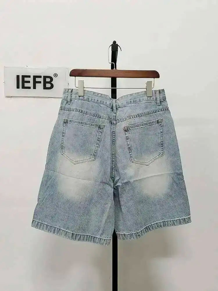 IEFB Summer Casual Men's Denim Shorts Loose Mid High Waist Fashion Knee Lenght Denim Pants Vintage Male New Chic Jeans 9A8588