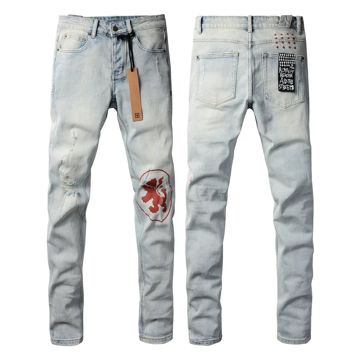American High Street KSUBI Cross Jeans Men Trendy Trend High Quality Low Rise Stretch Skinny  Pleated Ripped Jeans