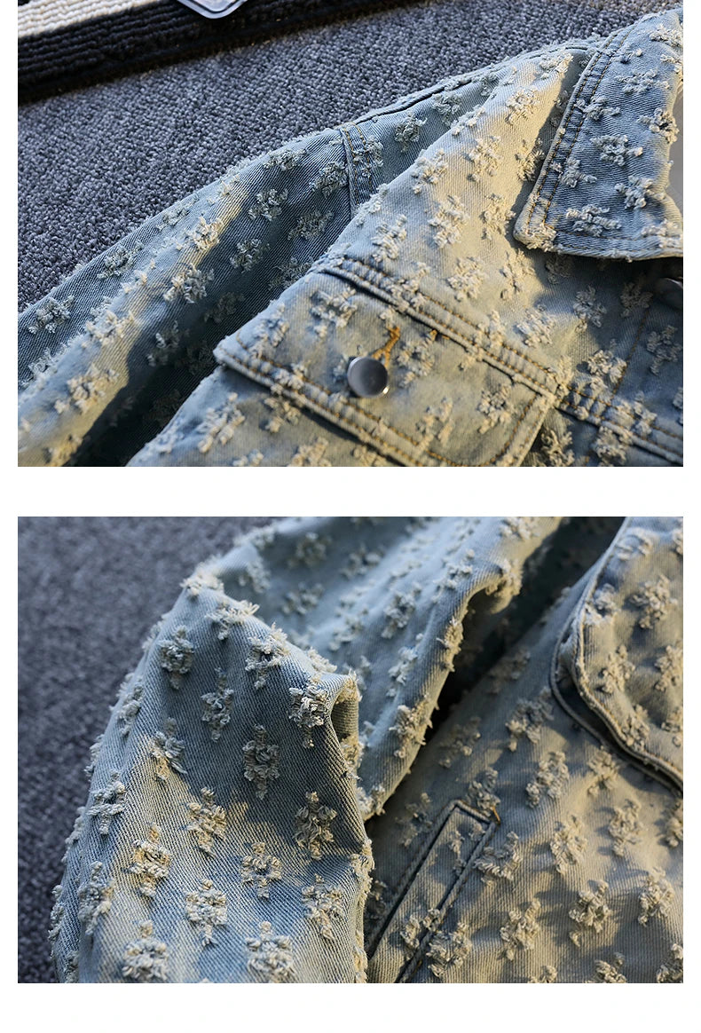 Jackets For Man Trendy Embroidered Denim Coat Man Coat Vintage Streetwear Spring Autumn Outerwear