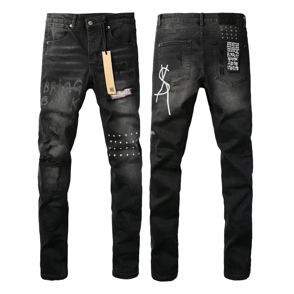 American High Street KSUBI Cross Jeans Men Trendy Trend High Quality Low Rise Stretch Skinny  Pleated Ripped Jeans