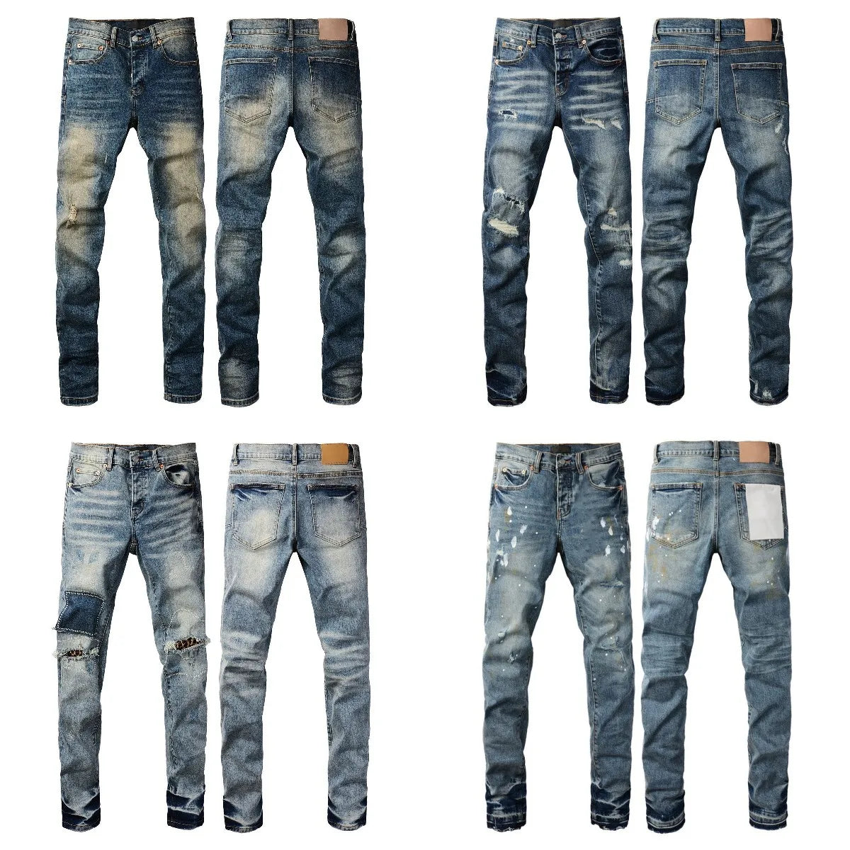 Men Jeans Fashion Americans High street Retro wash multiple styles graffiti print Low Rise Hole Patch Elastic Skinny Jeans pants