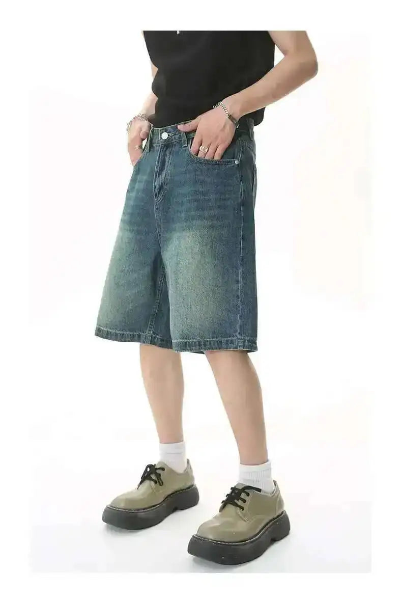 IEFB Summer Casual Men's Denim Shorts Loose Mid High Waist Fashion Knee Lenght Denim Pants Vintage Male New Chic Jeans 9A8588