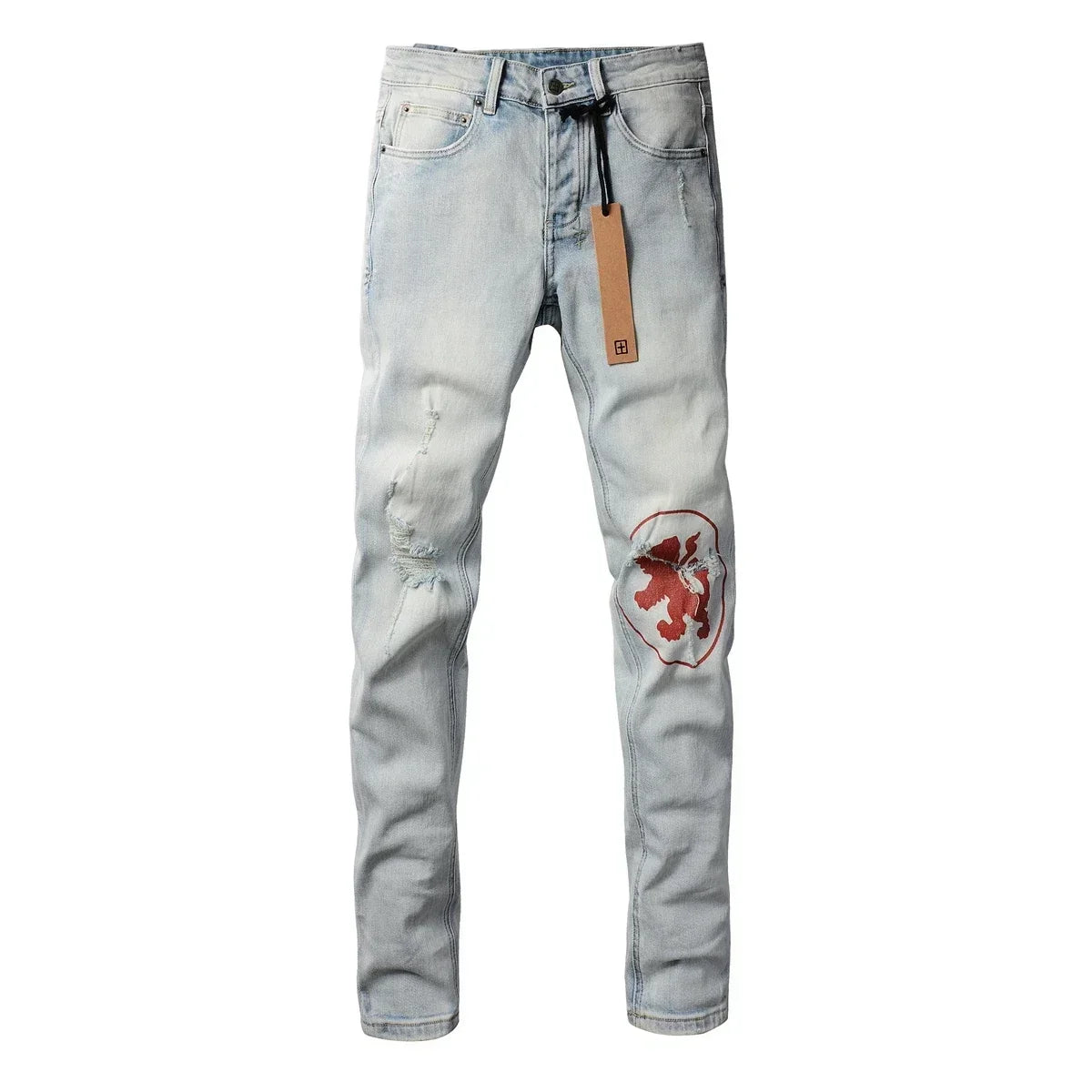 American High Street KSUBI Cross Jeans Men Trendy Trend High Quality Low Rise Stretch Skinny  Pleated Ripped Jeans