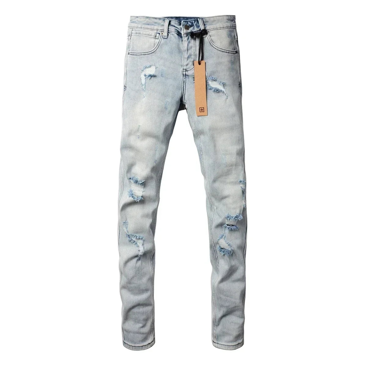 American High Street KSUBI Cross Jeans Men Trendy Trend High Quality Low Rise Stretch Skinny  Pleated Ripped Jeans