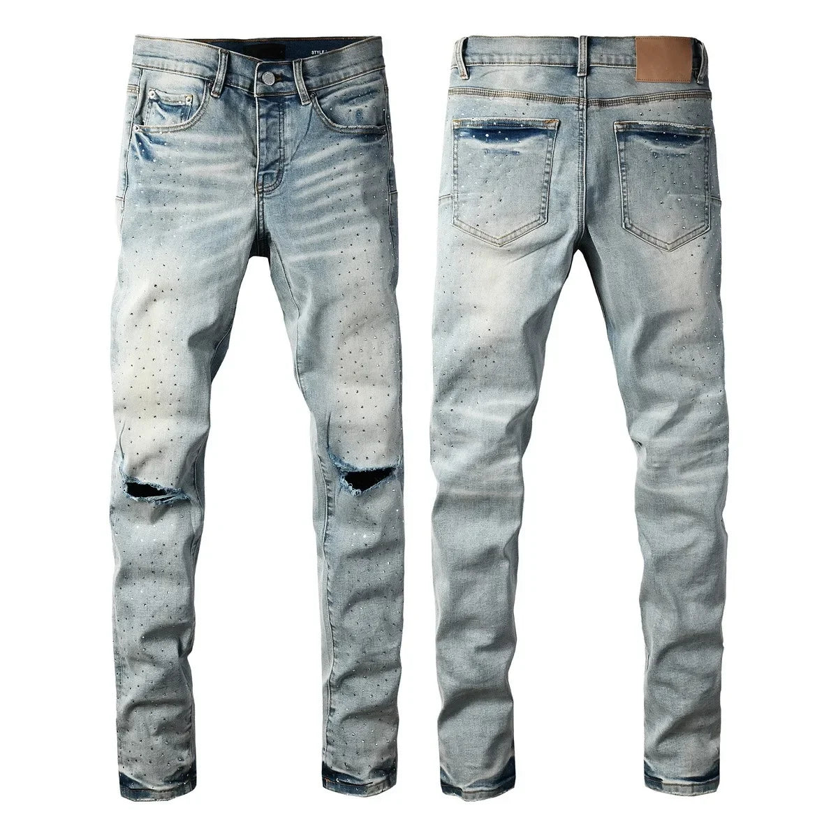 Men Jeans Fashion Americans High street Retro wash multiple styles graffiti print Low Rise Hole Patch Elastic Skinny Jeans pants