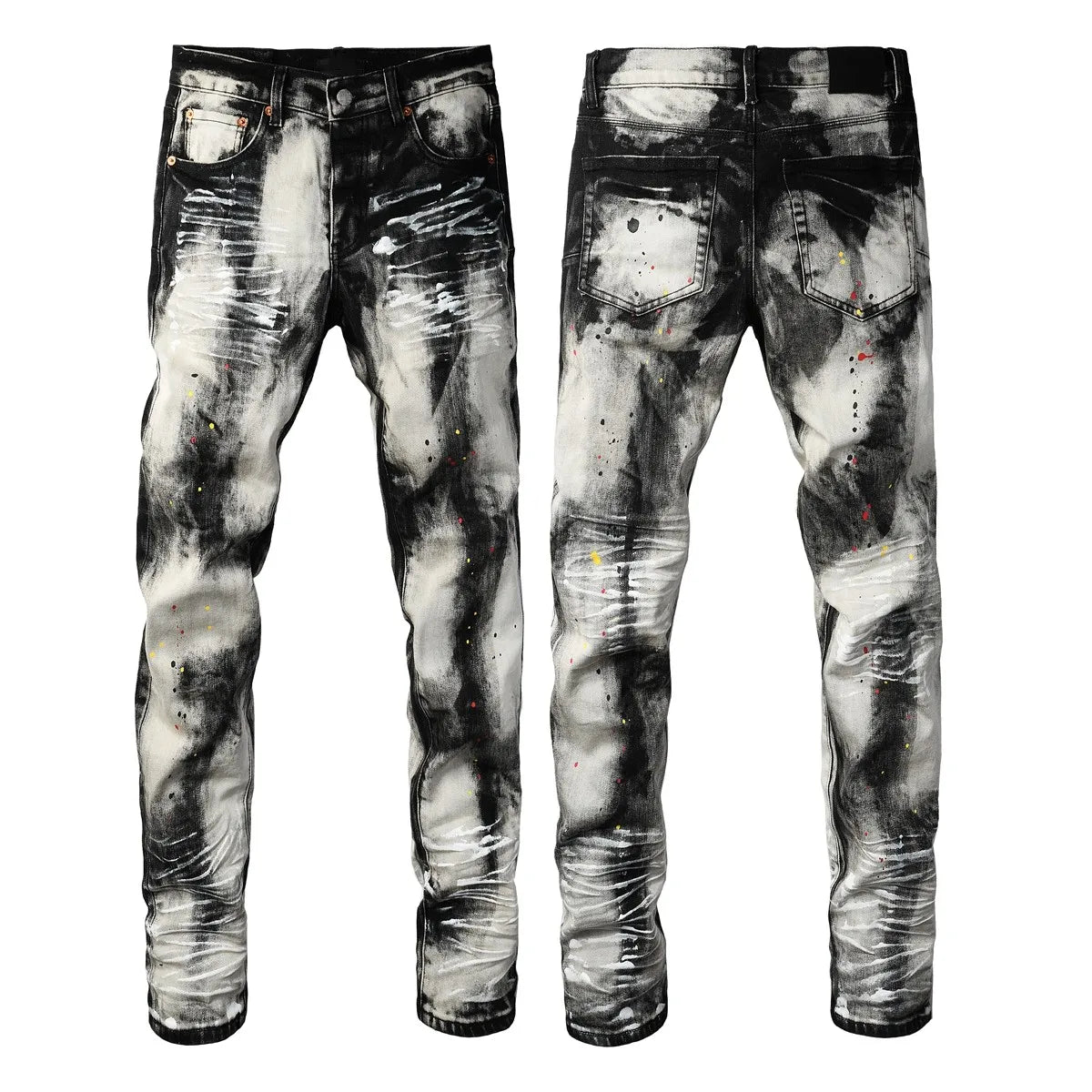 Men Jeans Fashion Americans High street Retro wash multiple styles graffiti print Low Rise Hole Patch Elastic Skinny Jeans pants