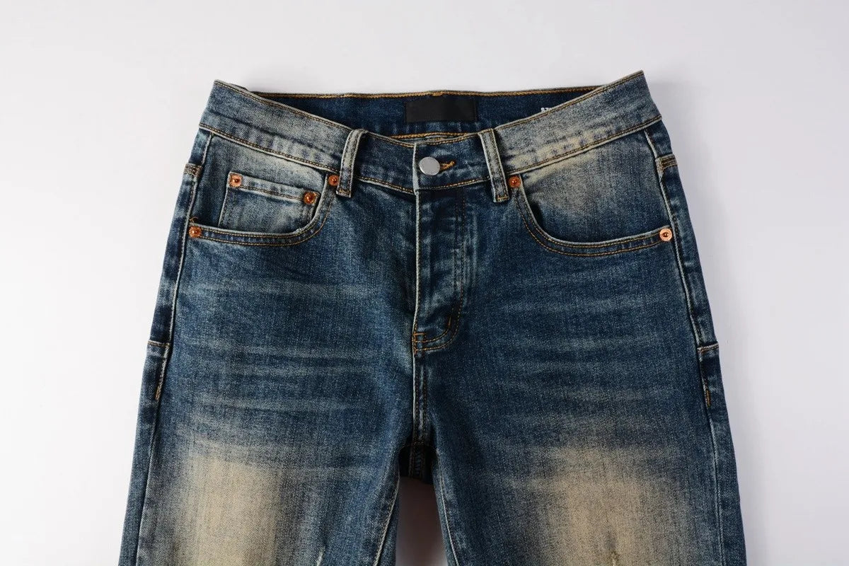 Men Jeans Fashion Americans High street Retro wash multiple styles graffiti print Low Rise Hole Patch Elastic Skinny Jeans pants