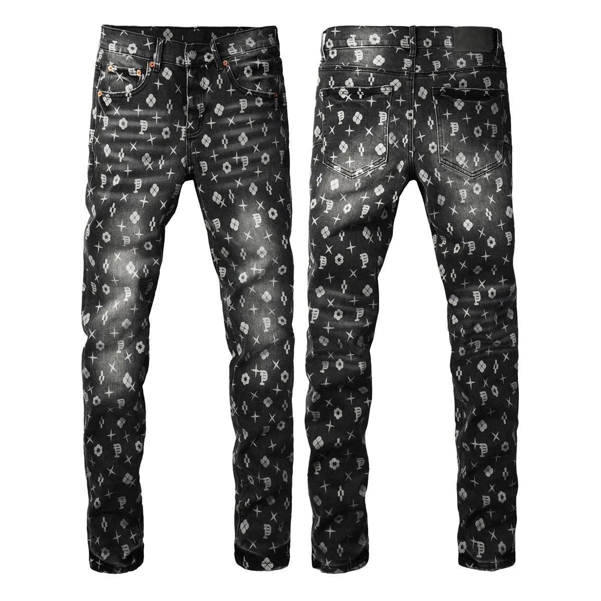 Men Jeans Fashion Americans High street Retro wash multiple styles graffiti print Low Rise Hole Patch Elastic Skinny Jeans pants