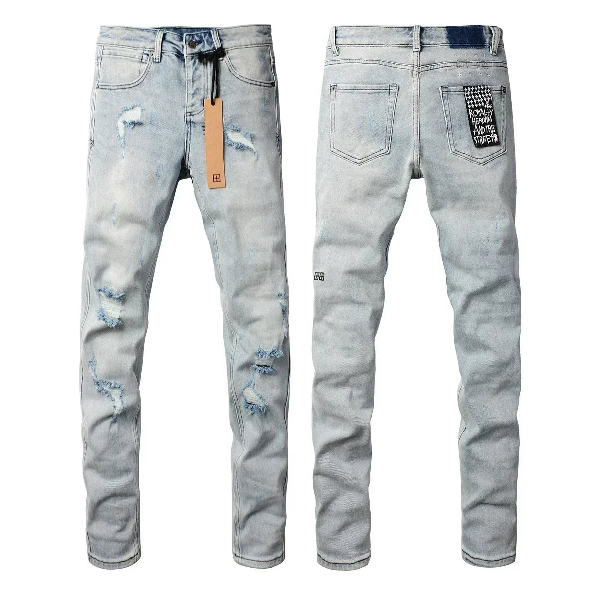 American High Street KSUBI Cross Jeans Men Trendy Trend High Quality Low Rise Stretch Skinny  Pleated Ripped Jeans