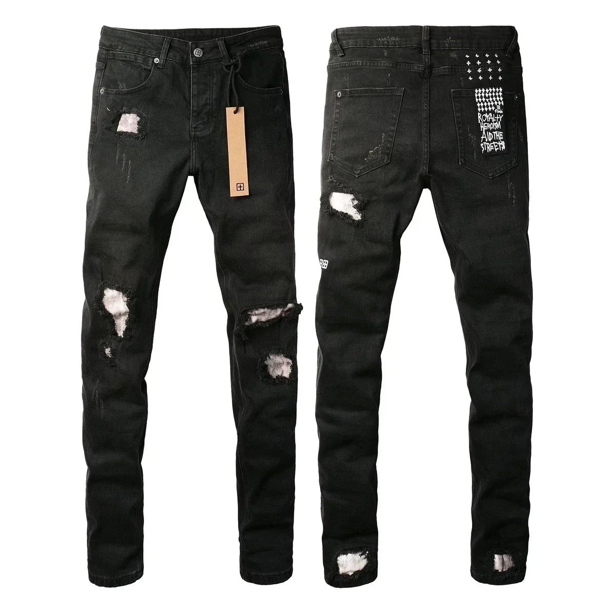 American High Street KSUBI Cross Jeans Men Trendy Trend High Quality Low Rise Stretch Skinny  Pleated Ripped Jeans