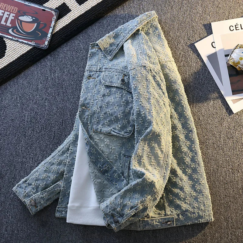 Jackets For Man Trendy Embroidered Denim Coat Man Coat Vintage Streetwear Spring Autumn Outerwear