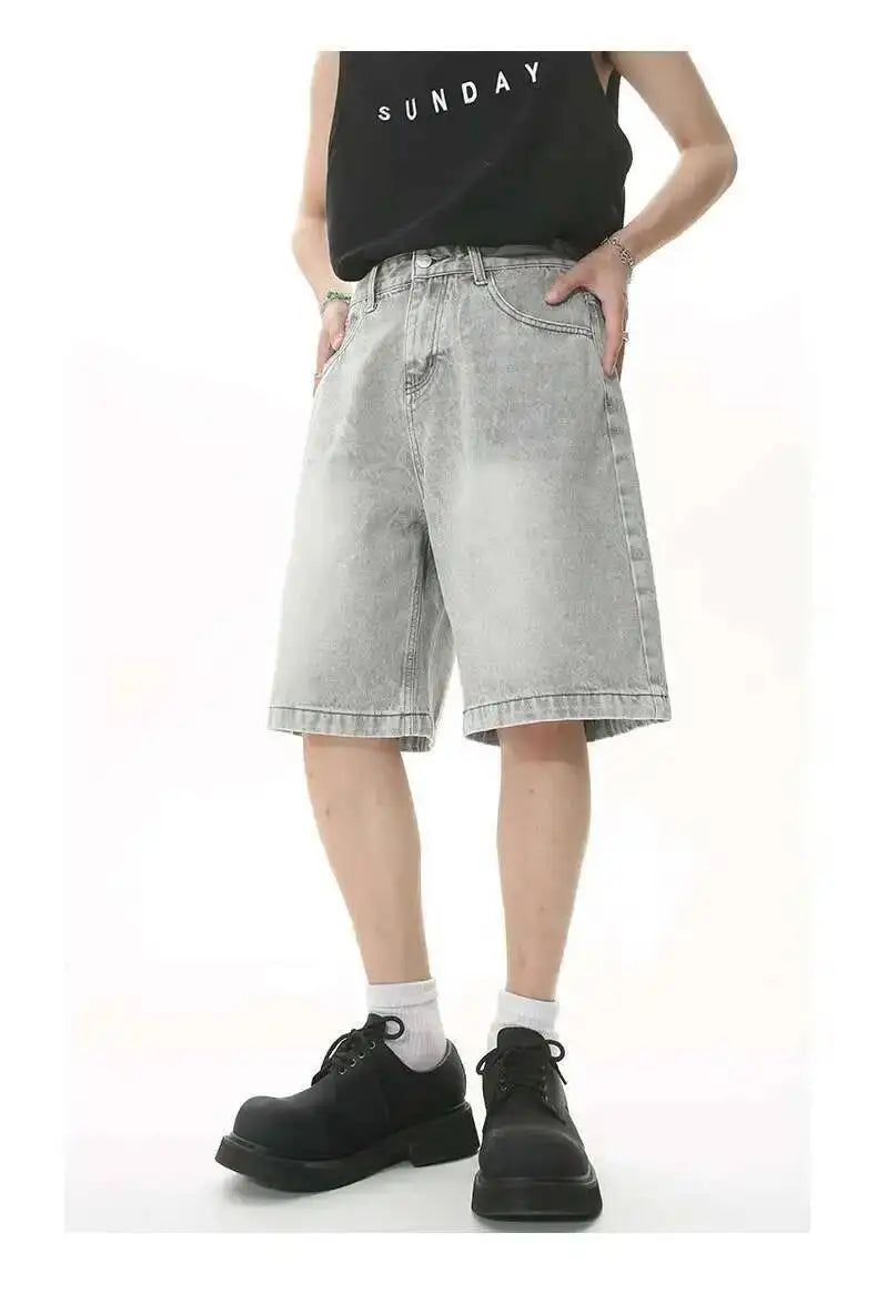 IEFB Summer Casual Men's Denim Shorts Loose Mid High Waist Fashion Knee Lenght Denim Pants Vintage Male New Chic Jeans 9A8588