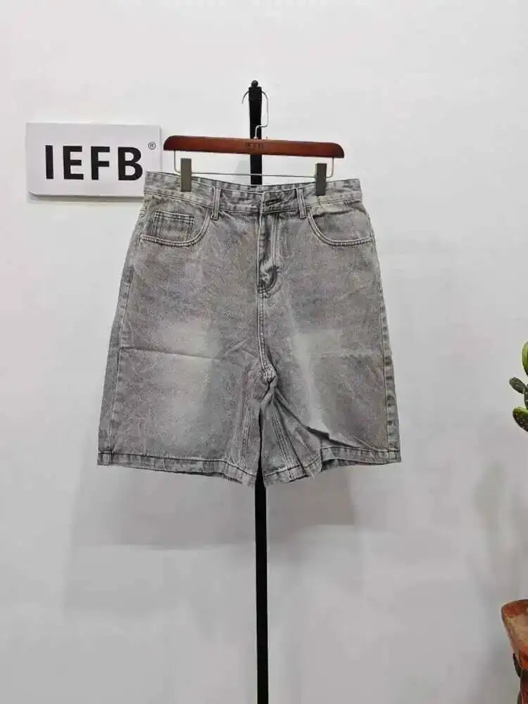IEFB Summer Casual Men's Denim Shorts Loose Mid High Waist Fashion Knee Lenght Denim Pants Vintage Male New Chic Jeans 9A8588