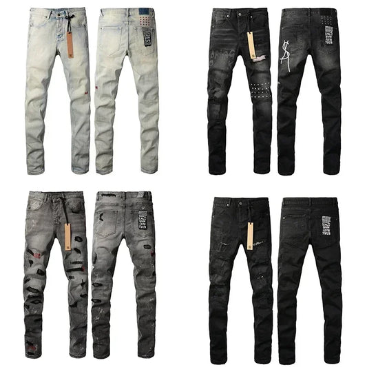 American High Street KSUBI Cross Jeans Men Trendy Trend High Quality Low Rise Stretch Skinny  Pleated Ripped Jeans