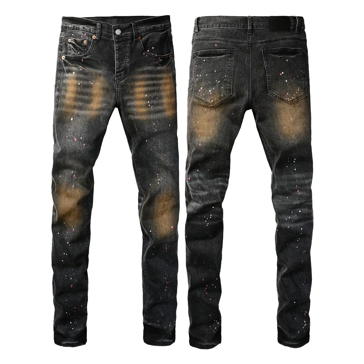 Men Jeans Fashion Americans High street Retro wash multiple styles graffiti print Low Rise Hole Patch Elastic Skinny Jeans pants