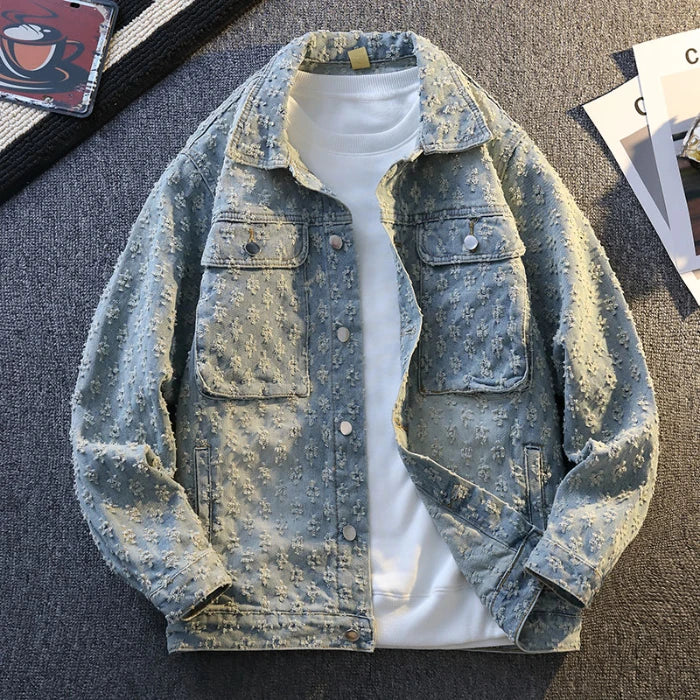 Jackets For Man Trendy Embroidered Denim Coat Man Coat Vintage Streetwear Spring Autumn Outerwear