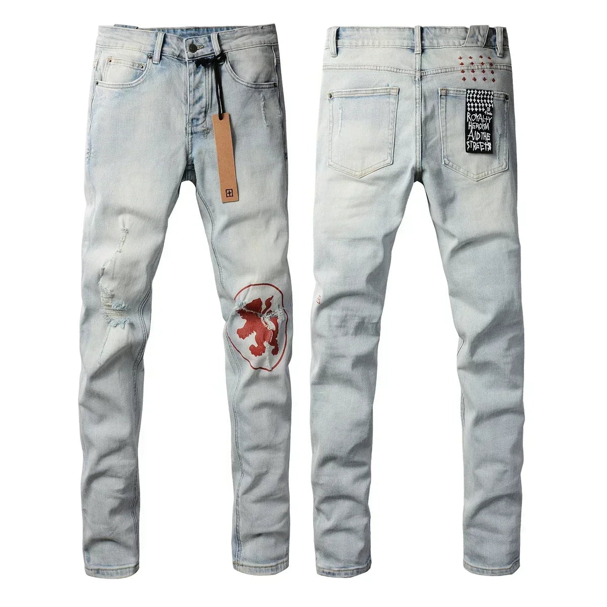 American High Street KSUBI Cross Jeans Men Trendy Trend High Quality Low Rise Stretch Skinny  Pleated Ripped Jeans