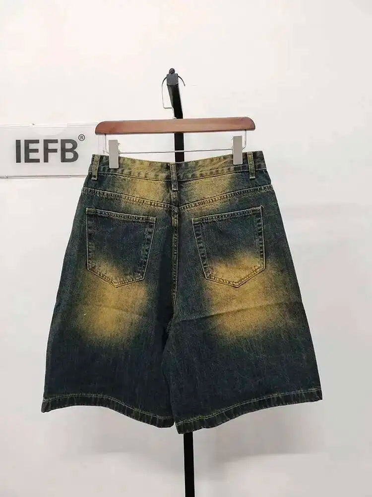IEFB Summer Casual Men's Denim Shorts Loose Mid High Waist Fashion Knee Lenght Denim Pants Vintage Male New Chic Jeans 9A8588