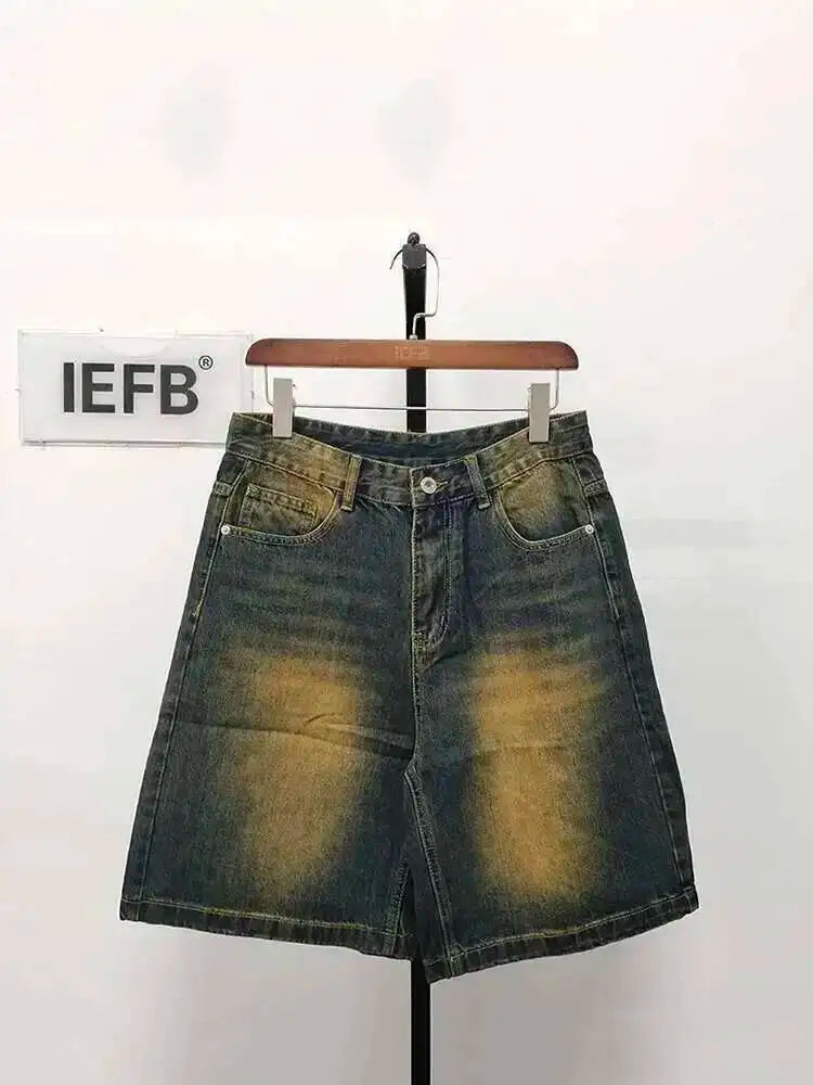 IEFB Summer Casual Men's Denim Shorts Loose Mid High Waist Fashion Knee Lenght Denim Pants Vintage Male New Chic Jeans 9A8588