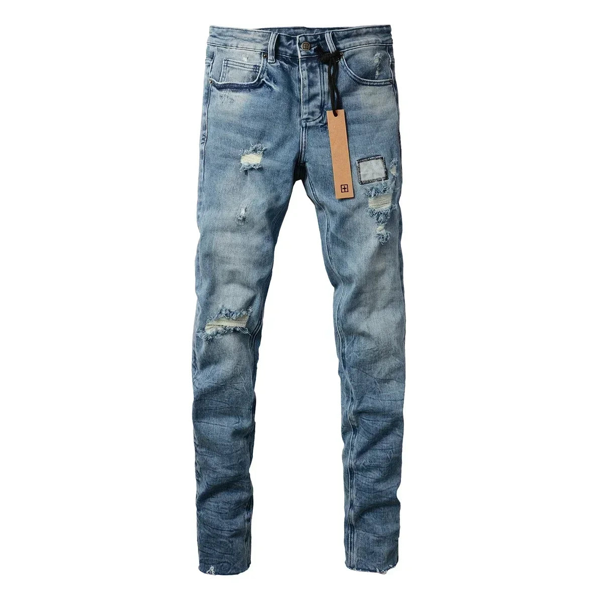 American High Street KSUBI Cross Jeans Men Trendy Trend High Quality Low Rise Stretch Skinny  Pleated Ripped Jeans